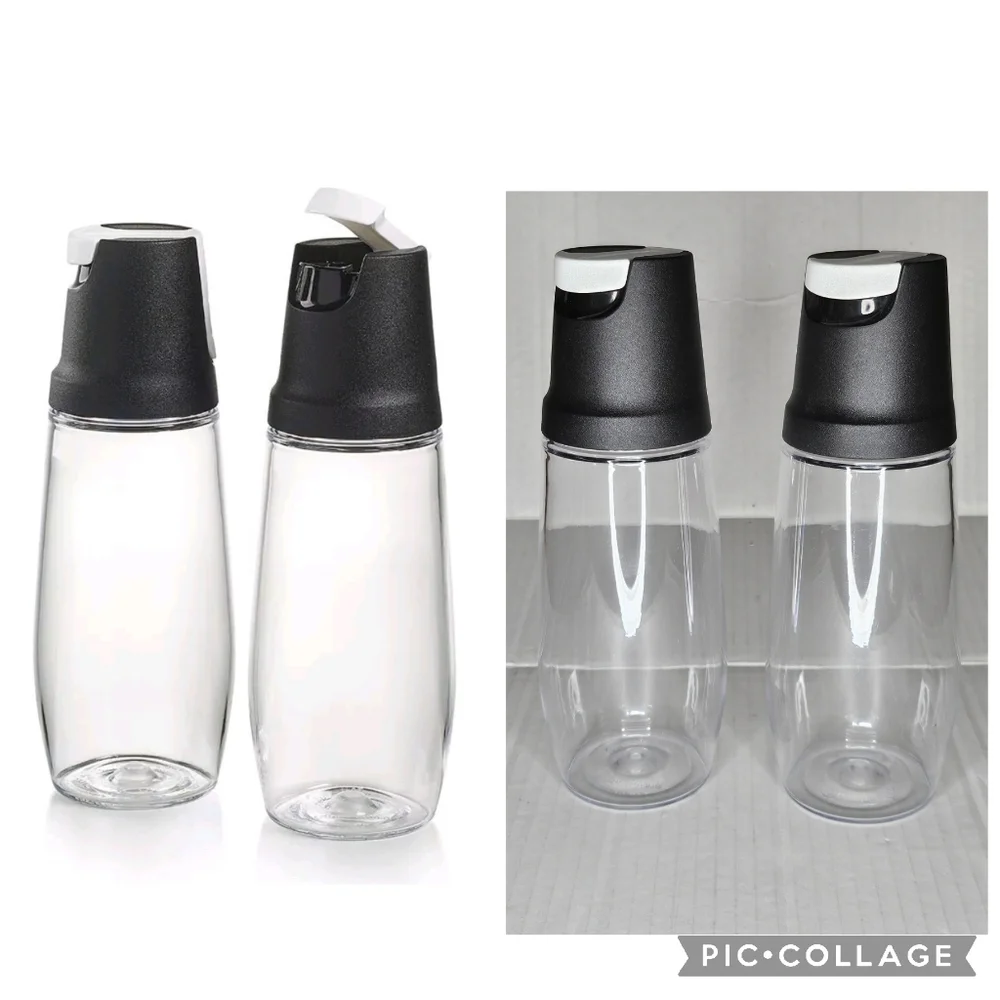 Tupperware Tilt N Serve Dispensers Clear Set 2 Dressing Oil Vinegar 11 oz 340 ml